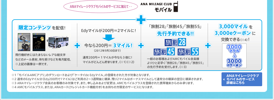 ANA�ޥ��졼������֥�Х���Υ����ӥ��˲ä��ơ���
���ꥳ��ƥ�Ĥ��ۿ�
�̾�200�ߡ�1�ޥ��뤬�����ʤ�200�ߡ�3�ޥ���ˡ�
2012ǯ9��30���ޤ�
��ι��28�ס�ι��45�ס�ι��55�פ����ͽ�󤬤Ǥ��롪
