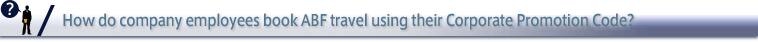 How do company employees book ABF travel using their Corporate Promotion Code?