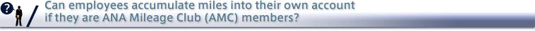 Can employees accumulate miles into their own account if they are ANA Mileage Club (AMC) members?
