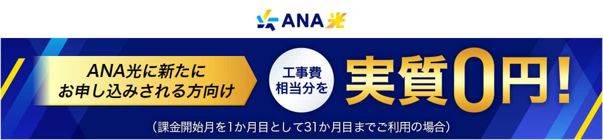 ANA光に新たにお申し込みされる方向け 工事費相当分を実質0円！（課金開始月を1か月目として31か月までご利用の場合）