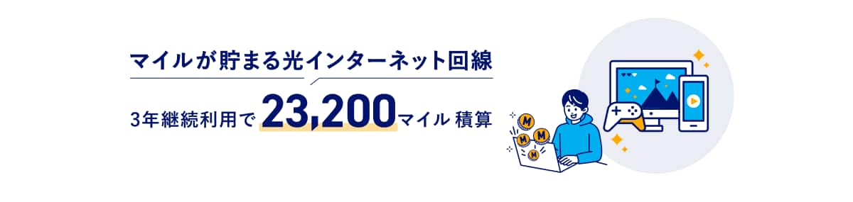 マイルが貯まる光インターネット回線 3年継続利用で23,200マイル積算