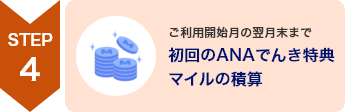 STEP4 ご利用開始月の翌月末まで 初回のANAでんき特典マイルの積算
