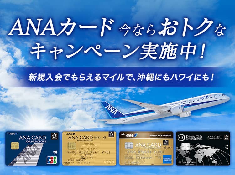 ANAカード 今ならおトクなキャンペーン実施中！新規入会でもらえるマイルで、沖縄にもハワイにも！
