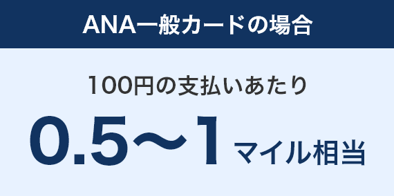 ANA一般カードの場合　100円の支払いにあたり0.5～1マイル相当