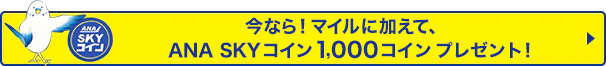 今なら！マイルに加えて、ANA SKYコイン1,000コイン プレゼント！
