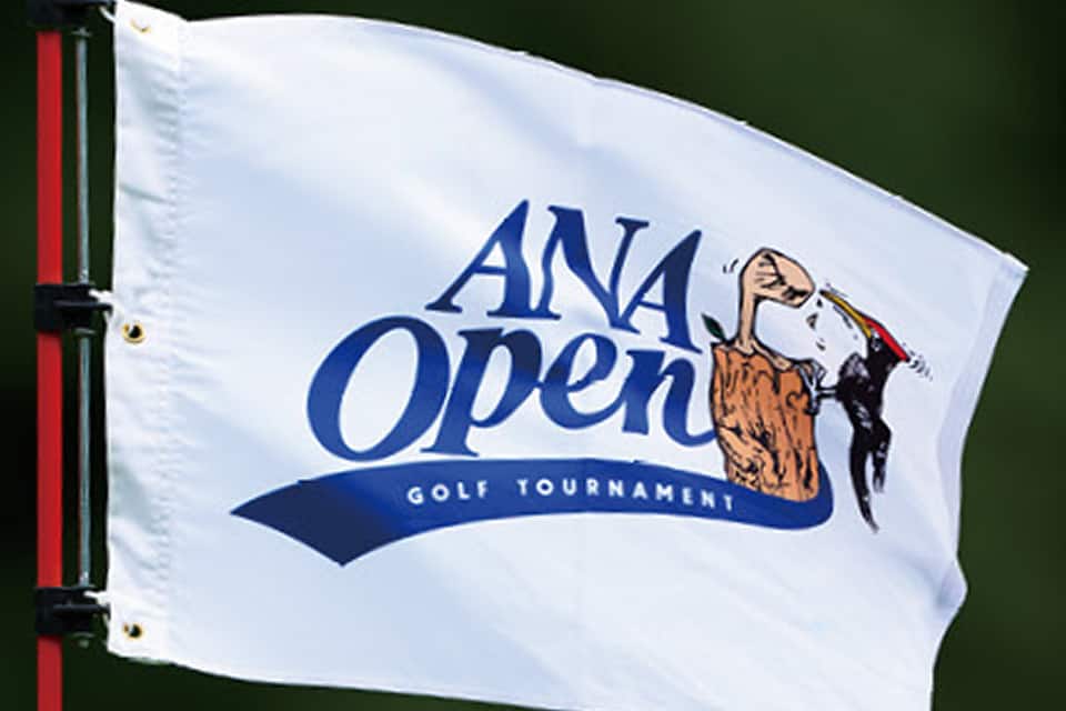 ANAオープン大会ブースのイメージ。ANA Open のロゴが入った大会旗。
