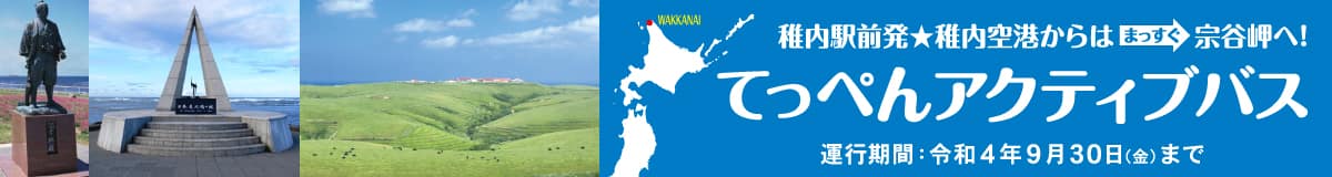 稚内駅前発 稚内空港からはまっすぐ宗谷岬へ！ てっぺんアクティブバス 運行期間 令和4年9月30日（金）まで
