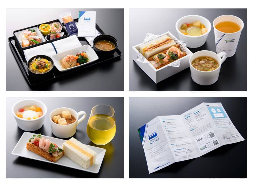 Japanese and Western meals served in premium class on domestic flights and menu cards