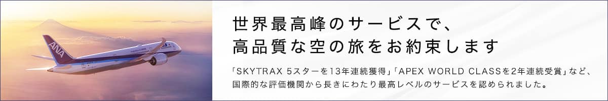 世界最高峰のサービスで、高品質な空の旅をお約束します 「SKYTRAX 5スターを13年連続獲得」「APEX WORLD CLASSを2年連続受賞」など、国際的な評価機関から長きにわたり最高レベルのサービスを認められました。