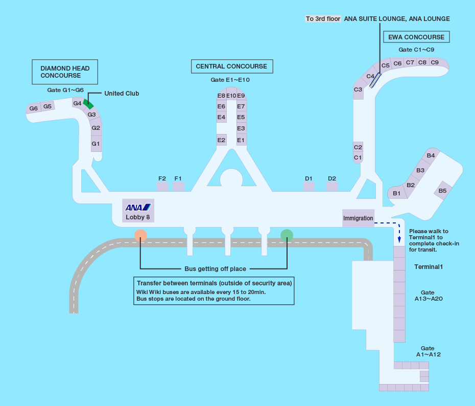 Honolulu International Airport Map Guide For Facilities In Daniel.k.inouye International Airport | Airport  Guide [International] | At The Airport/In Flight [International] | Ana
