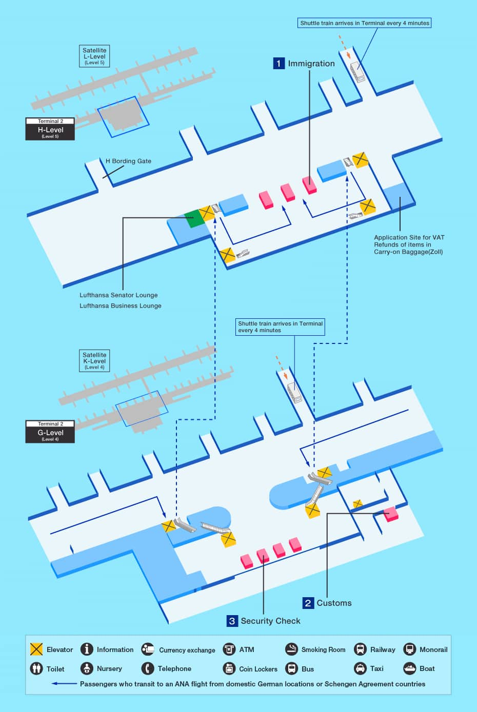 Guide for facilities in Munich Franz Josef Strauss AirportAirport  Guide, International flights