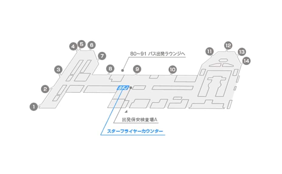 羽田空港第1ターミナル搭乗口のご案内図