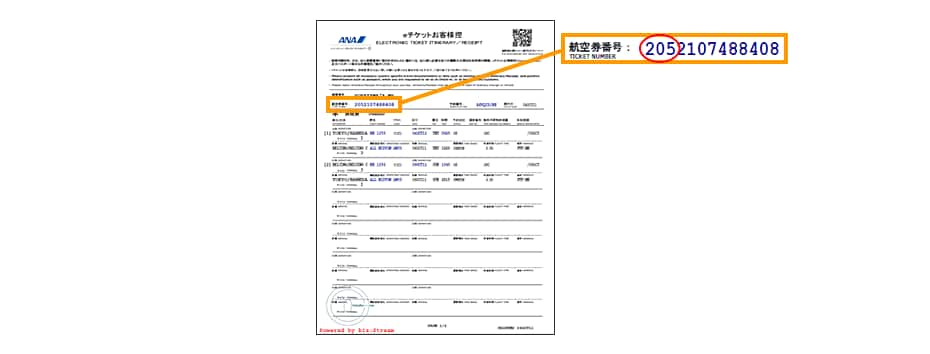 Image of ticket (e-Ticket customer copy) issued by ANA