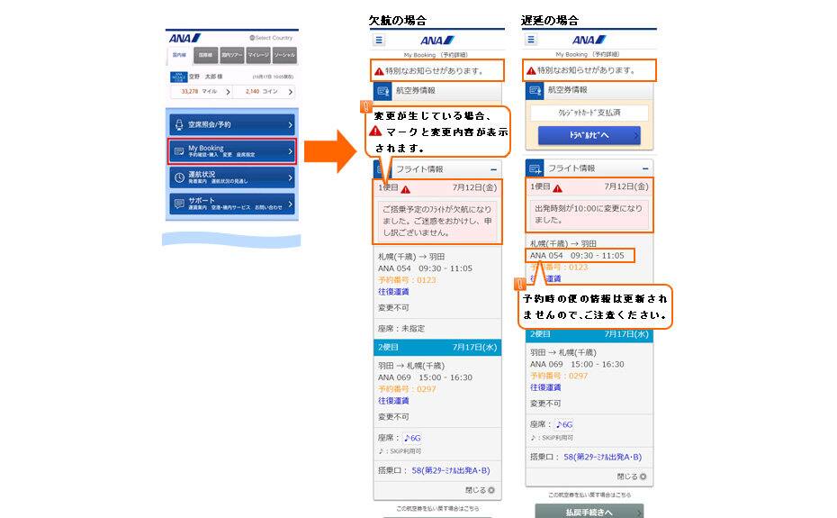ご予約された便の 時間変更 や 欠航 などの情報のご案内 Service Info 国内線 Ana