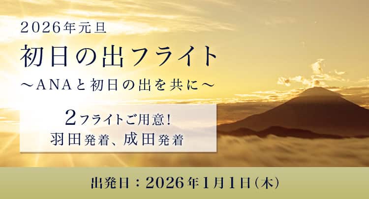 2026年元旦 初日の出フライト ～ANAと初日の出を共に～ 2フライトご用意！羽田発着、成田発着 出発日：2026年1月1日（木）