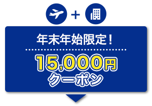 航空券＋宿泊　年末年始限定！　15,000円　クーポン