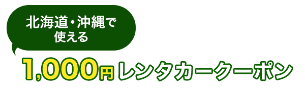 北海道・沖縄で使える　1,000円　レンタカークーポン