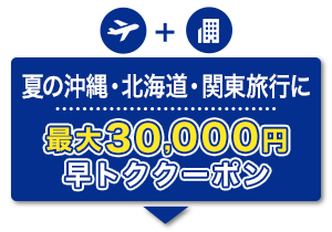 航空券＋宿泊　夏の沖縄・北海道・関東旅行に　最大30,000円　早トククーポン