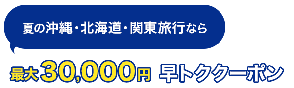 夏の沖縄・北海道・関東旅行なら　最大30,000円　早トククーポン