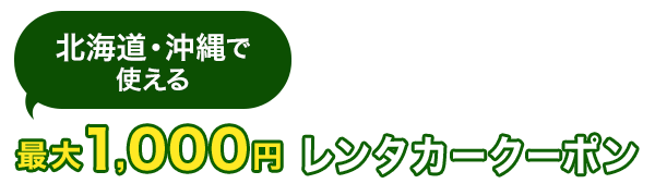 北海道・沖縄で使える　最大1,000円　レンタカークーポン