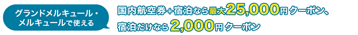 グランドメルキュール・メルキュールで使える　国内航空券＋宿泊なら最大25,000円クーポン、宿泊だけなら2,000円クーポン