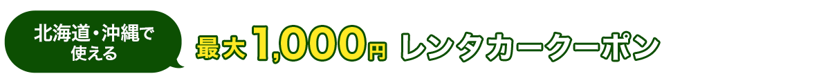 北海道・沖縄で使える　最大1,000円　レンタカークーポン