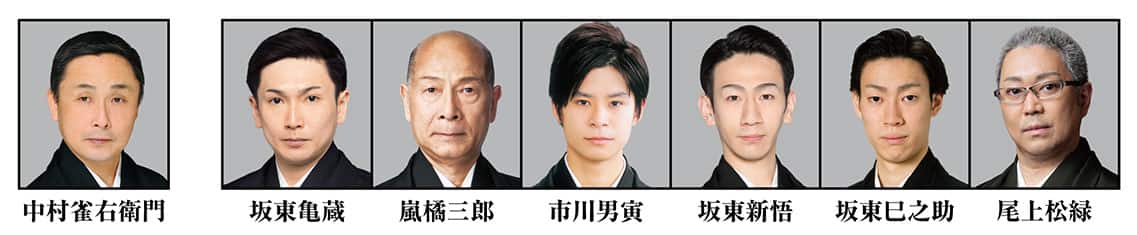 中村雀右衛門　坂東亀蔵　嵐橘三郎　市川男寅　坂東新悟　坂東巳之助　尾上松緑