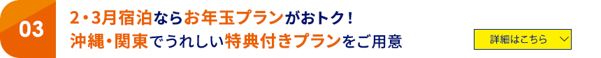 03 2・3月宿泊ならお年玉プランがおトク! 沖縄・関東でうれしい特典付きプランをご用意 詳細はこちら