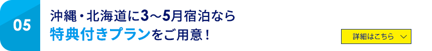 05 沖縄・北海道に3～5月宿泊なら特典付きプランをご用意！ 詳細はこちら