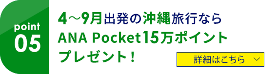 05 4～9月出発の沖縄旅行なら ANA Pocket15万ポイントプレゼント！ 詳細はこちら