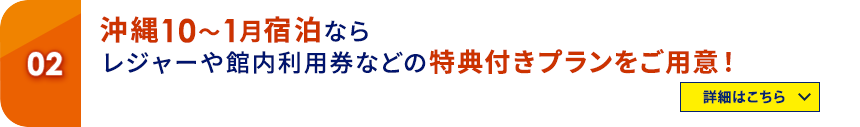 02 沖縄10～1月宿泊ならレジャーや館内利用券などの特典付きプランをご用意！ 詳細はこちら
