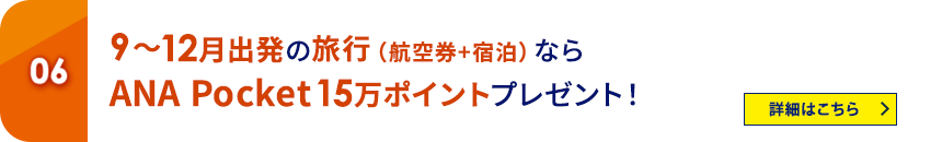 06 9～12月出発の旅行（航空券＋宿泊）ならANA Pocket15万ポイントプレゼント！ 詳細はこちら