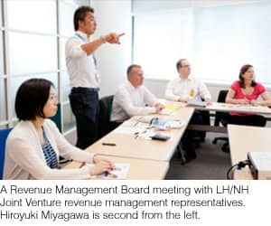 A Revenue Management Board meeting with LH/NH Joint Venture revenue management representatives. Hiroyuki Miyagawa is second from the left.
