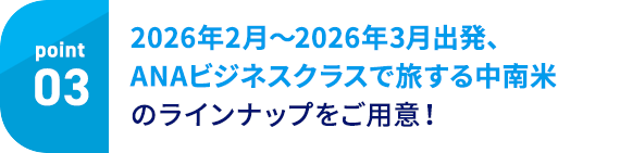 Point03 2026年2月～2026年3月出発、ANAビジネスクラスで旅する中南米のラインナップをご用意！