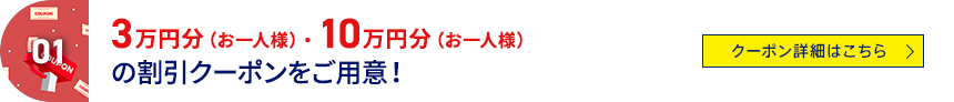01 3万円分（お一人様）・10万円分（お一人様）の割引クーポンをご用意！ クーポン詳細はこちら