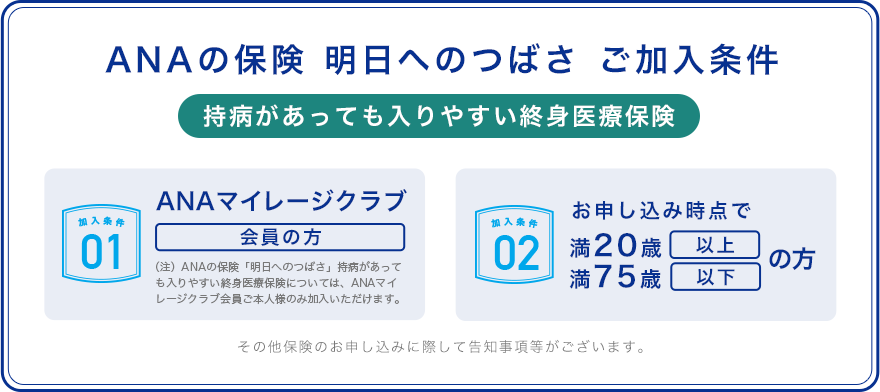 ANAの保険 明日へのつばさ ご加入条件 持病があっても入りやすい終身医療保険