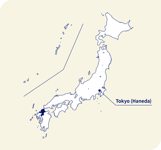 Carte du Japon. Fukuoka situé au sud-ouest de Tokyo (Haneda)