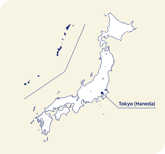 Carte du Japon. Okinawa situé au sud-ouest de Tokyo (Haneda)