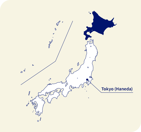 Carte du Japon. Hokkaido situé au nord de Tokyo (Haneda)