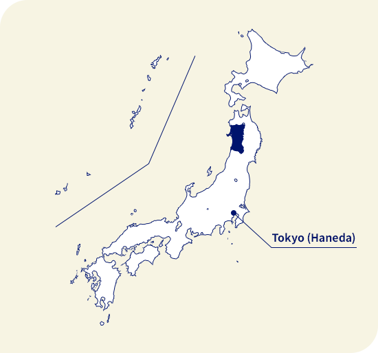 Carte du Japon. Akita situé au nord de Tokyo (Haneda)