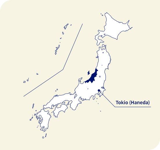 Karte von Japan. Niigata liegt nordwestlich von Tokio (Haneda)