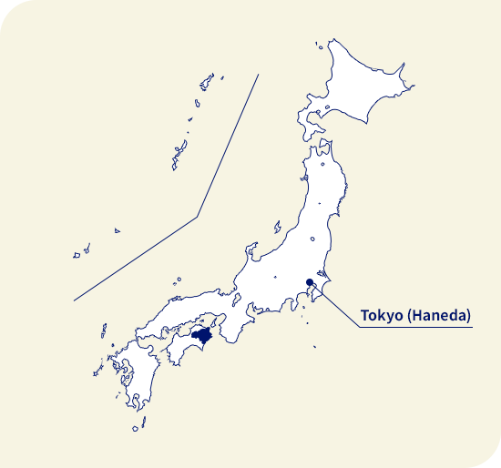 Peta Jepang. Tokushima terletak di barat daya Tokyo (Haneda)
