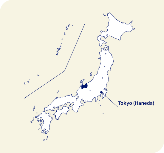 Peta Jepang. Toyama terletak di barat laut Tokyo (Haneda)