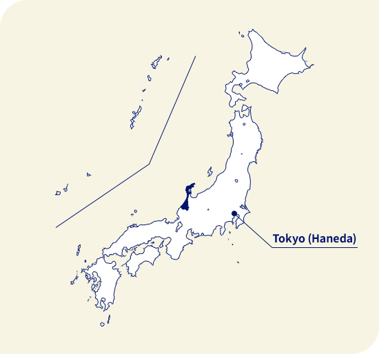Peta Jepang. Ishikawa terletak di barat laut Tokyo (Haneda)