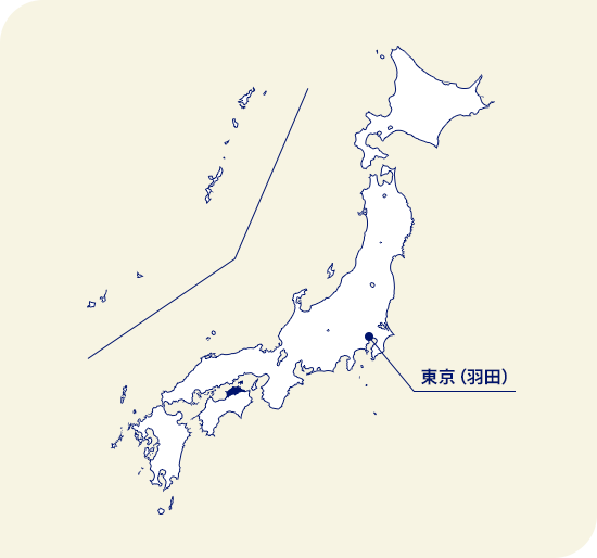 日本地圖 香川縣位於東京（羽田）西南部