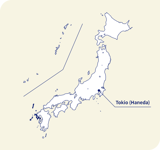 Karte von Japan. Nagasaki liegt südwestlich von Tokio (Haneda)