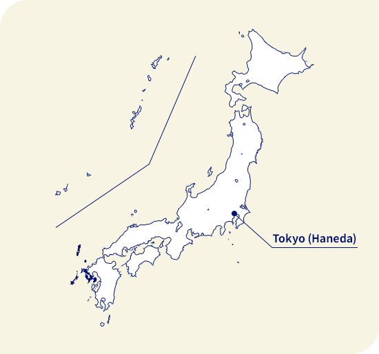Peta Jepang. Nagasaki terletak di barat daya Tokyo (Haneda)