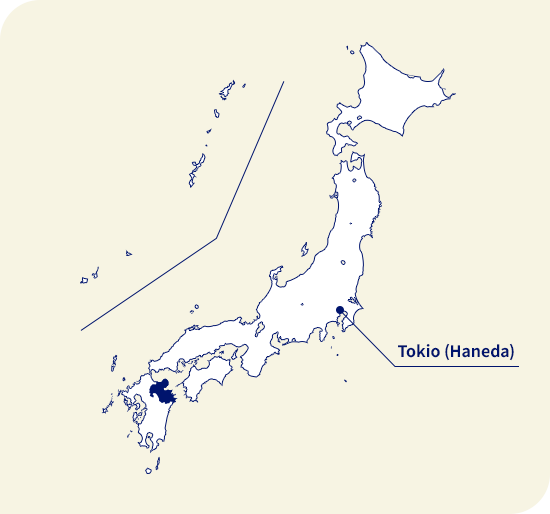 Karte von Japan. Oita liegt südwestlich von Tokio (Haneda)
