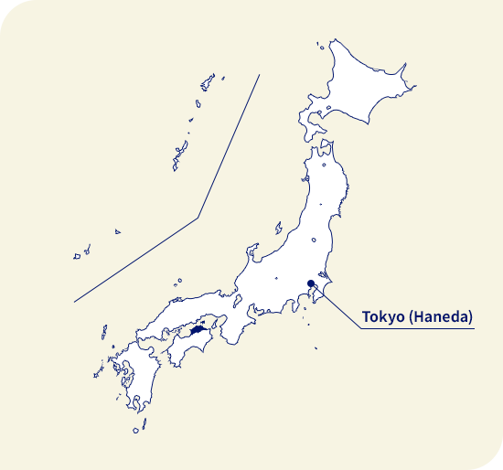 Peta Jepang. Kagawa terletak di barat daya Tokyo (Haneda)