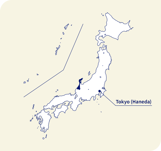 Peta Jepang. Ishikawa terletak di barat laut Tokyo (Haneda)
